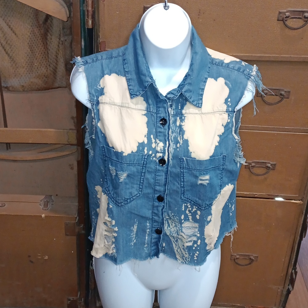 THRILL JEANS  TIE DYE DISTRESSED button up   #5659